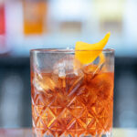 Selective focus shot of negroni cocktail